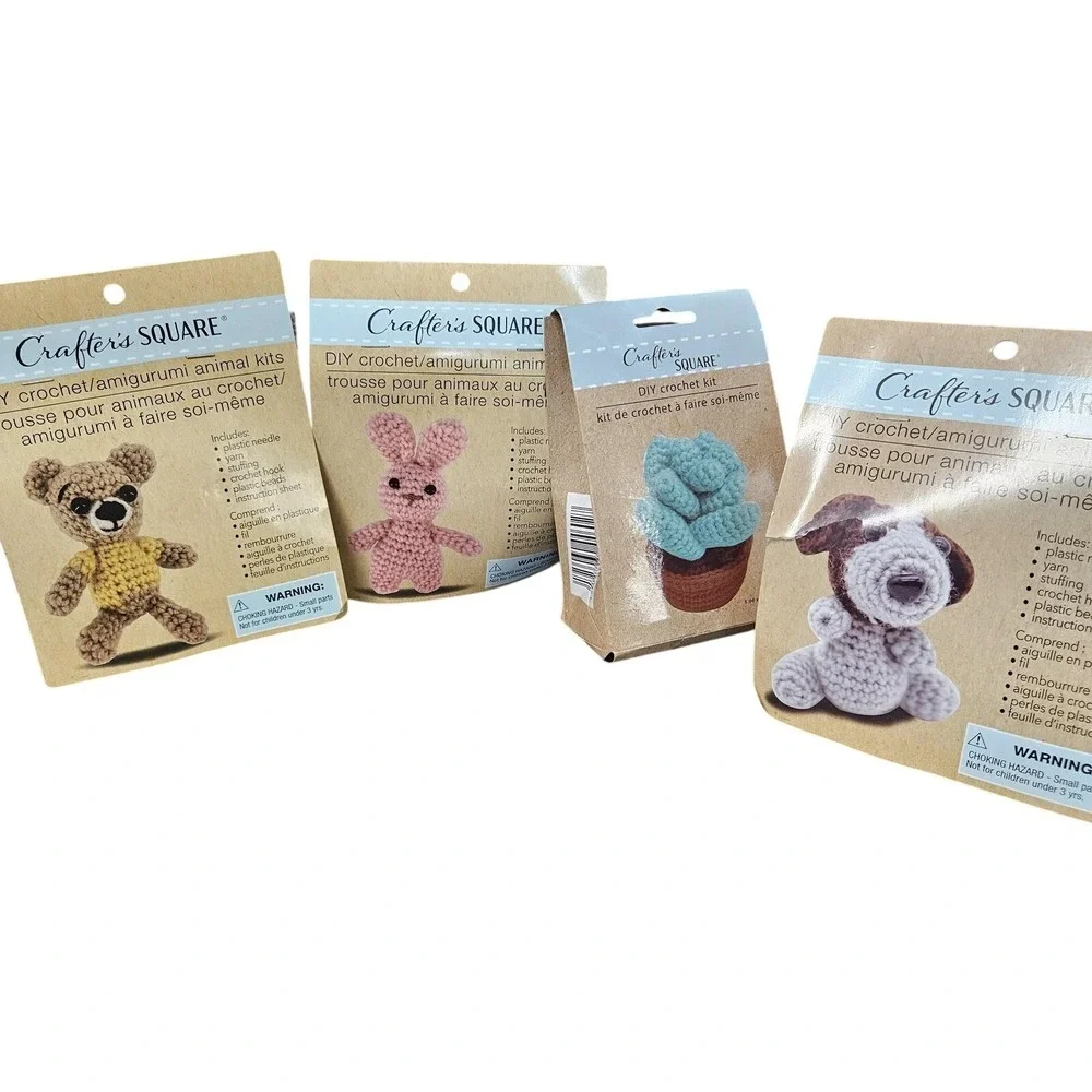 Crafter's Square Crochet Amigurumi Animal Kit Set Bear Bunny Dog Cactus DIY Craf
